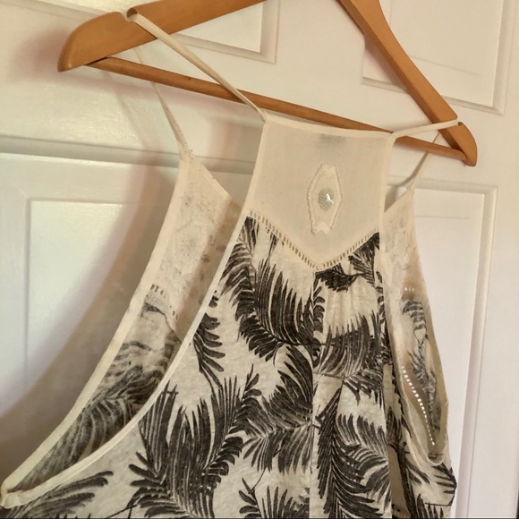 Lucky • Palm print linen blend maxi w/ beaded yoke - Picture 3 of 6